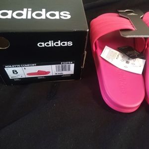 Adidas magenta pink slides